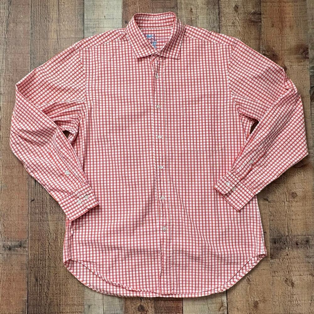 J.Mclaughlin Orange Gingham Button-Down Shirt Men… - image 4